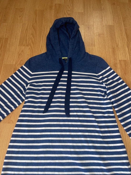 Nautica Blue w/ White Striped Pullover Cotton Hoodie Size Medium - Picture 5 of 10